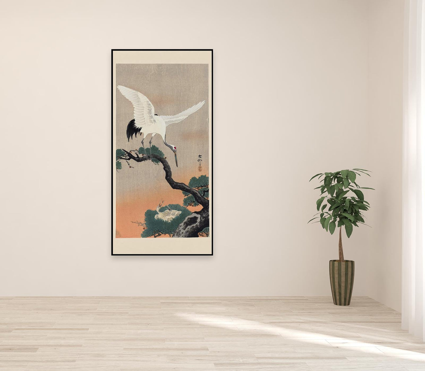 Japanese Crane with babies by Koson Wall Hanging
