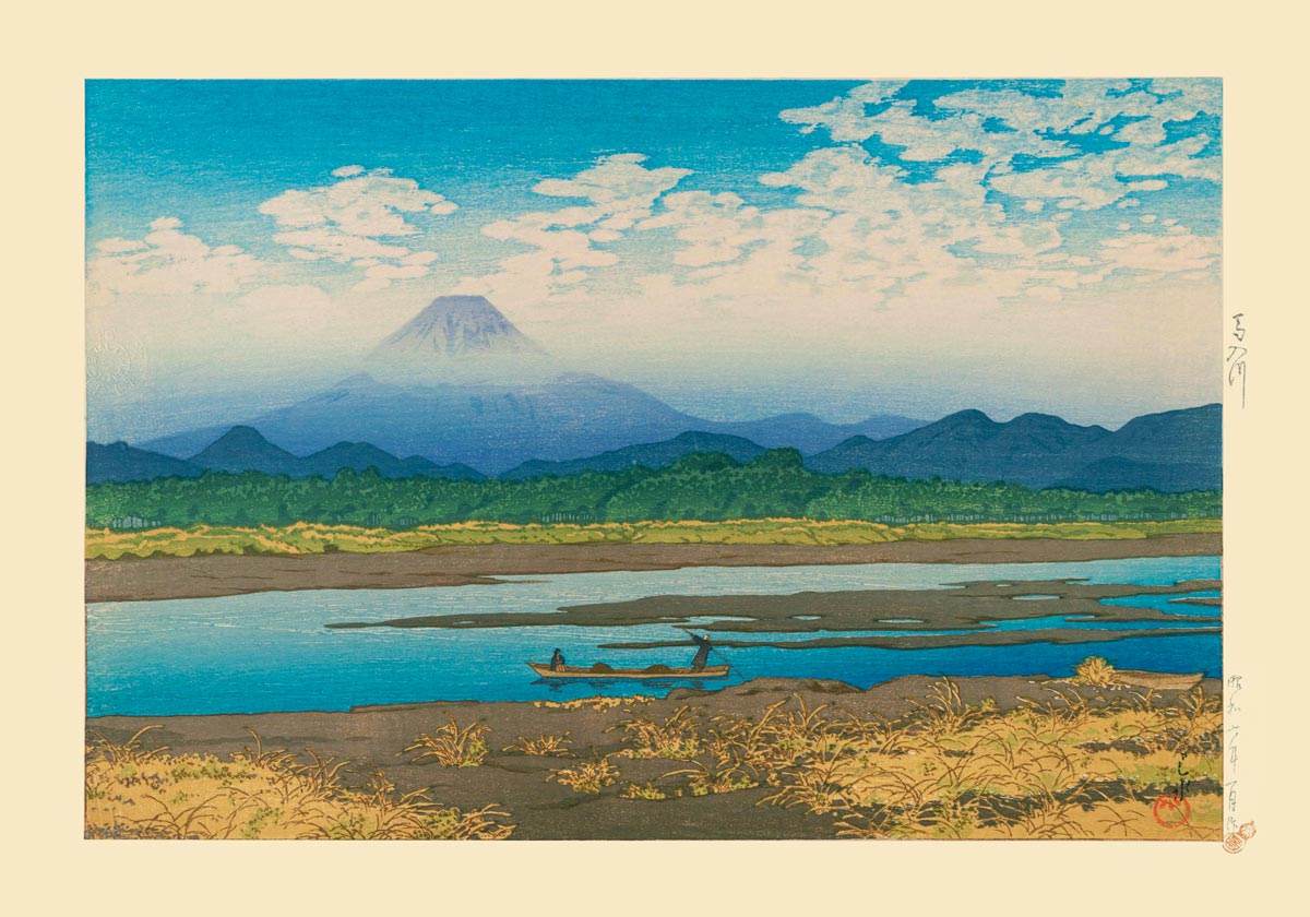 Mt Fuji Seen from the River Banyu Art Print by Hasui