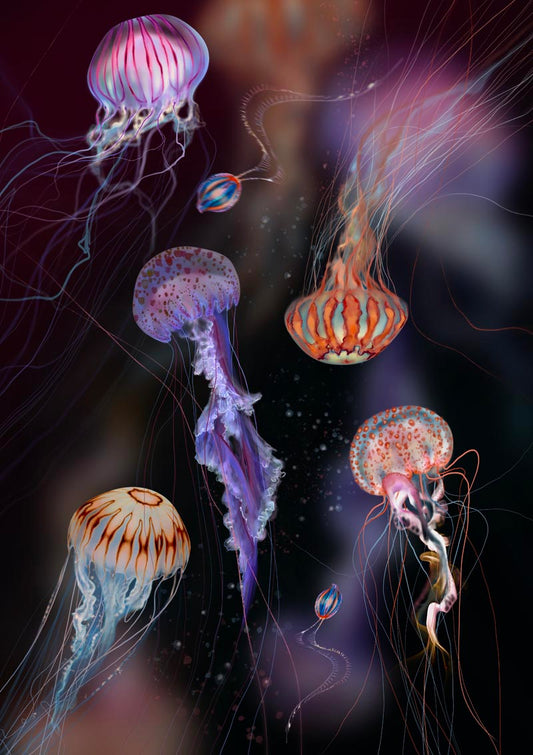 Jelly Party Jellyfish Wall Art Print by Julia Charlott