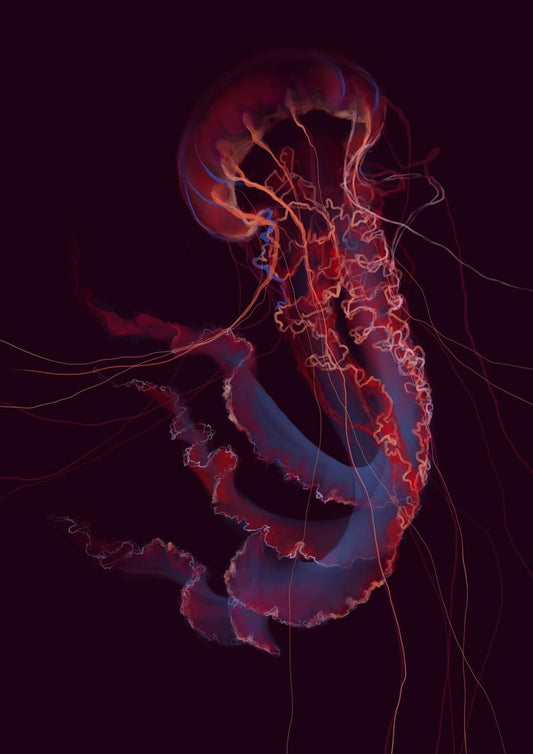 Red Phenomena Jellyfish Wall Art Print by Julia Charlott