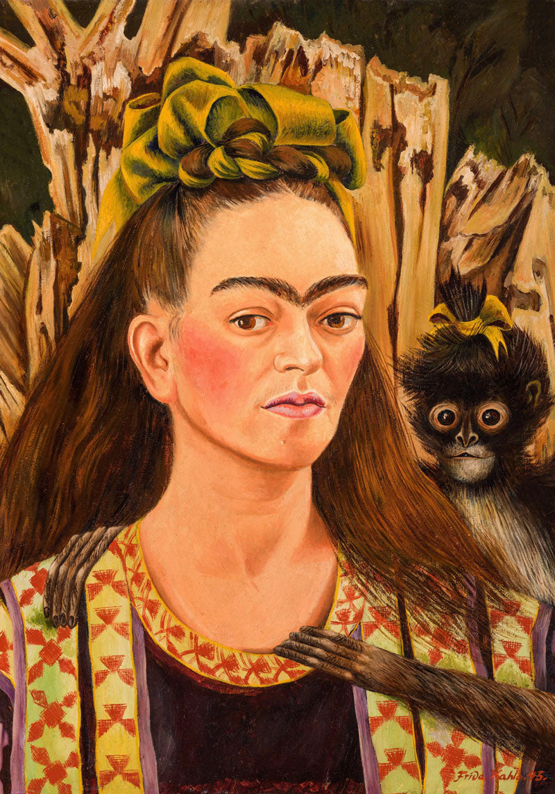 Self Portrait with Monkey Art Print by Frida Kahlo