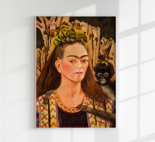 Self Portrait with Monkey Art Print by Frida Kahlo