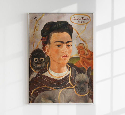 Self Portrait with Small Monkey Art Print by Frida Kahlo