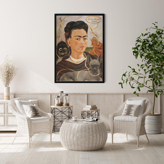 Self Portrait with Small Monkey Art Print by Frida Kahlo
