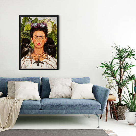 Self Portrait with Thorn Necklace and Hummingbird Art Print by Frida Kahlo