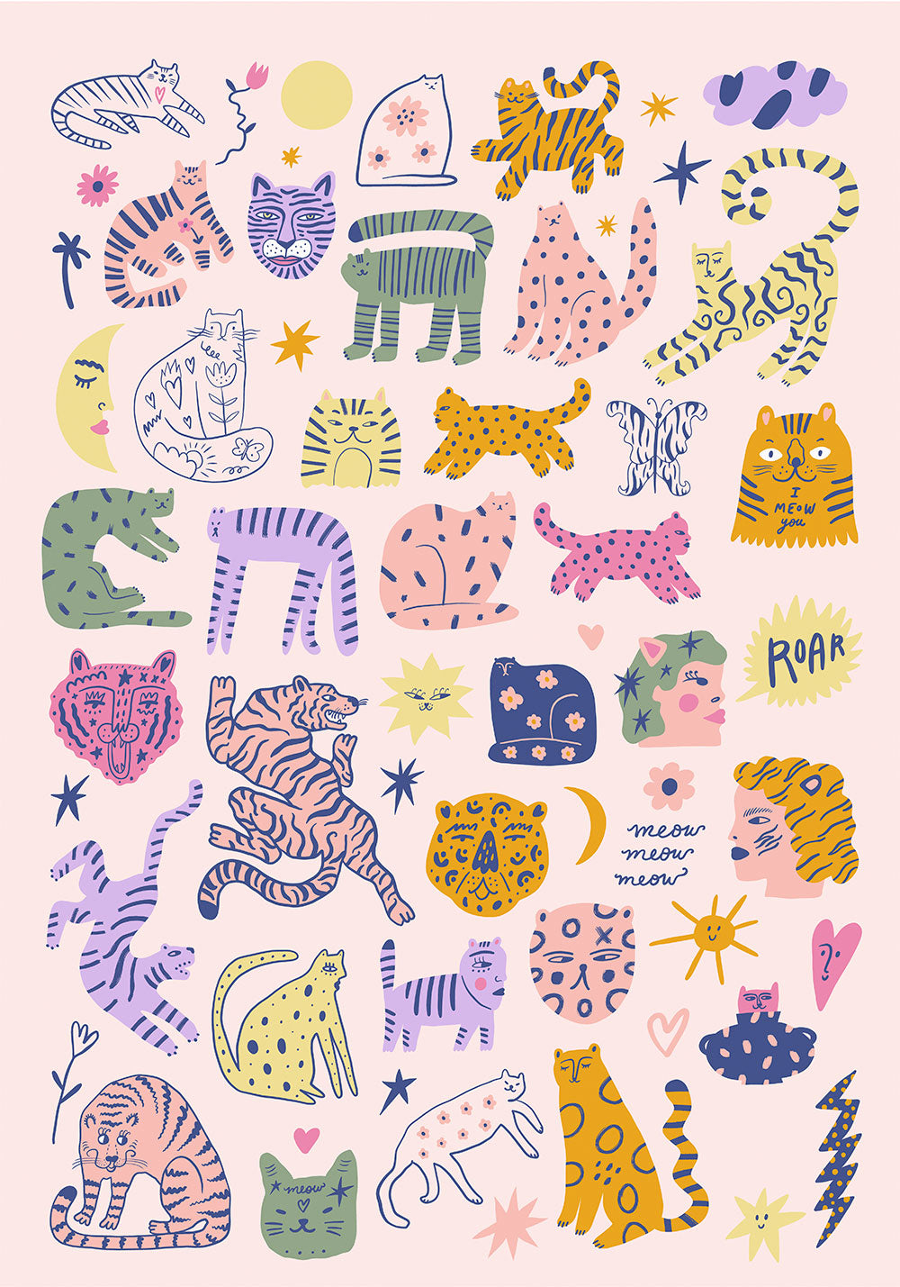 All the Cats Art Poster by Kuriosis