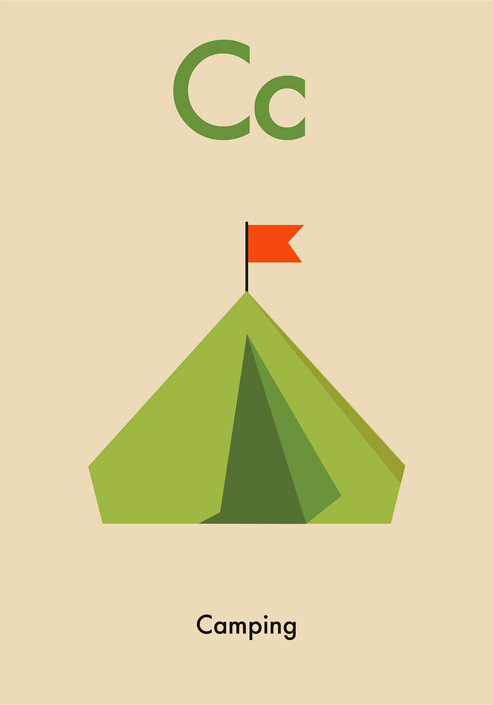 C for Camping - Children's Alphabet Poster in German and English