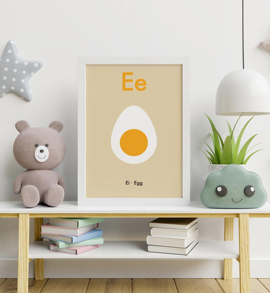 E for Egg - Children's Alphabet Poster in German and English