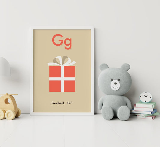 G for Gift - Children's Alphabet Poster in German and English