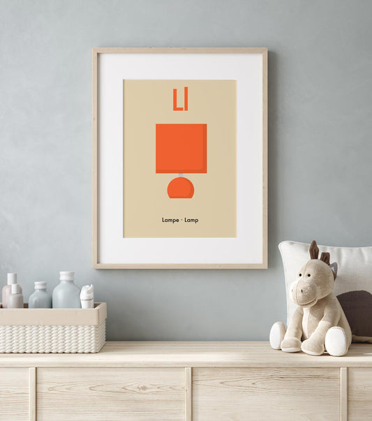 L for Lamp - Children's Alphabet Poster in German and English