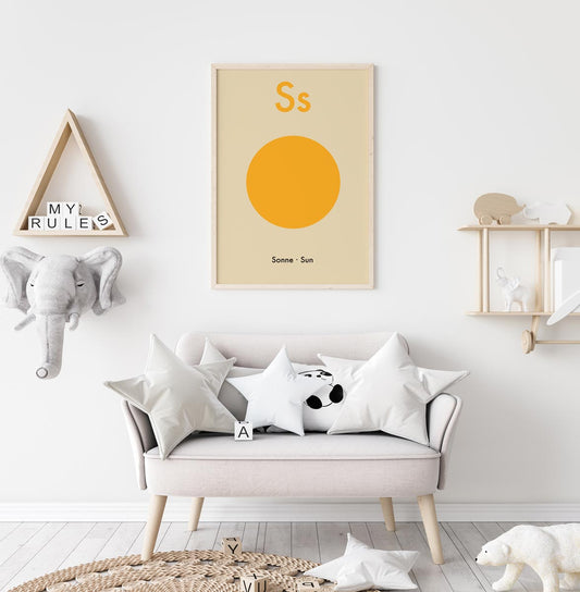 S for Sun Children's Alphabet Poster in German and English