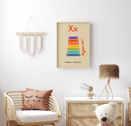 X for Xylophone - Children's Alphabet Poster in German and English
