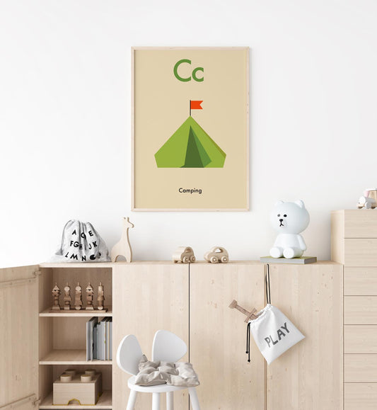 C for Camping - Children's Alphabet Poster in English