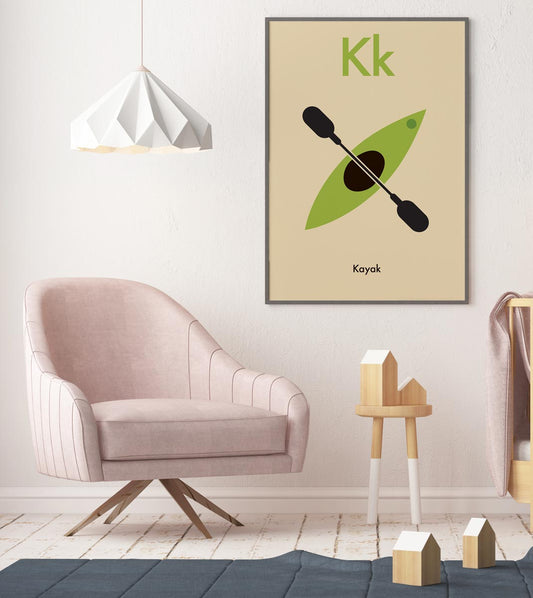 K for Kayak - Children's Alphabet Poster in English