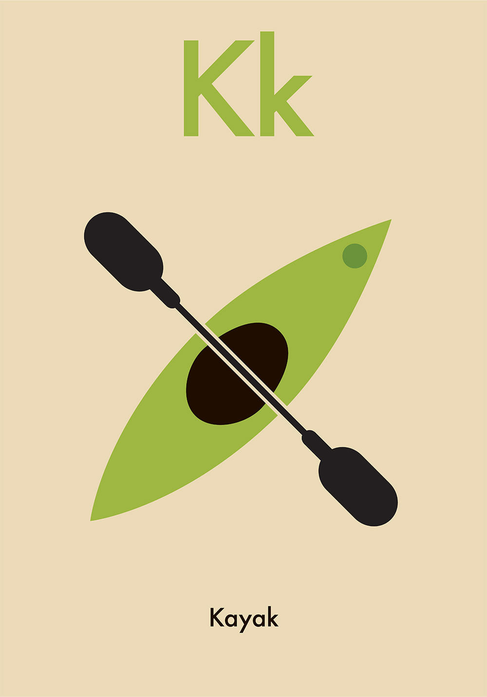 K for Kayak - Children's Alphabet Poster in English