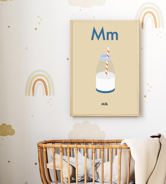 M for Milk - Children's Alphabet Poster in English