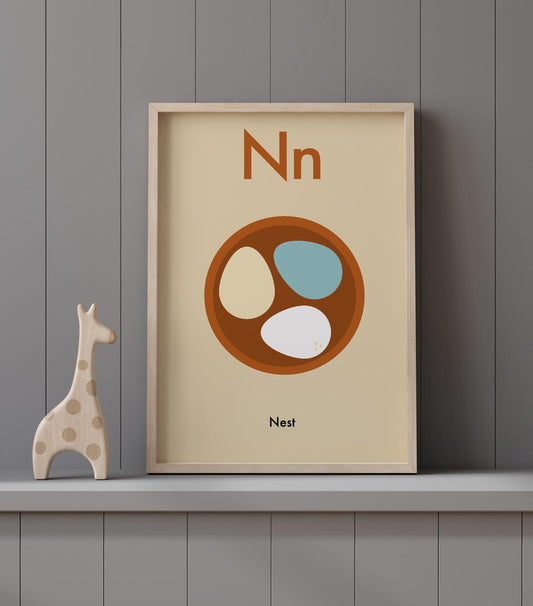 N for Nest - Children's Alphabet Poster in English