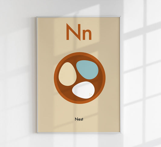 N for Nest - Children's Alphabet Poster in English