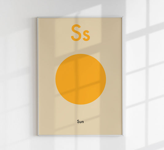 S for Sun Children's Alphabet Poster in English