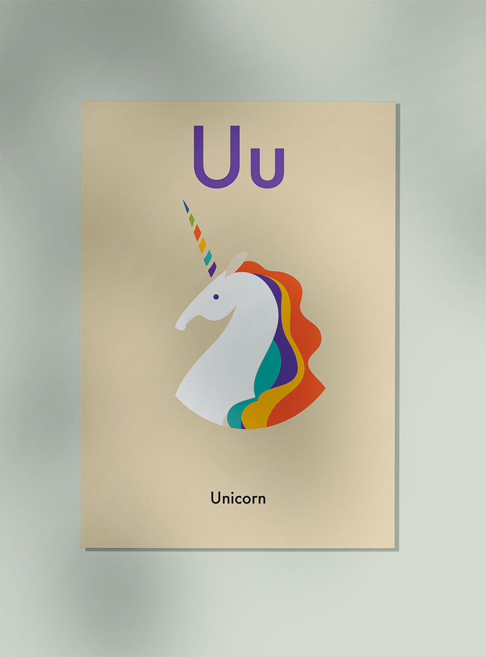 U for Unicorn - Children's Alphabet Poster in English