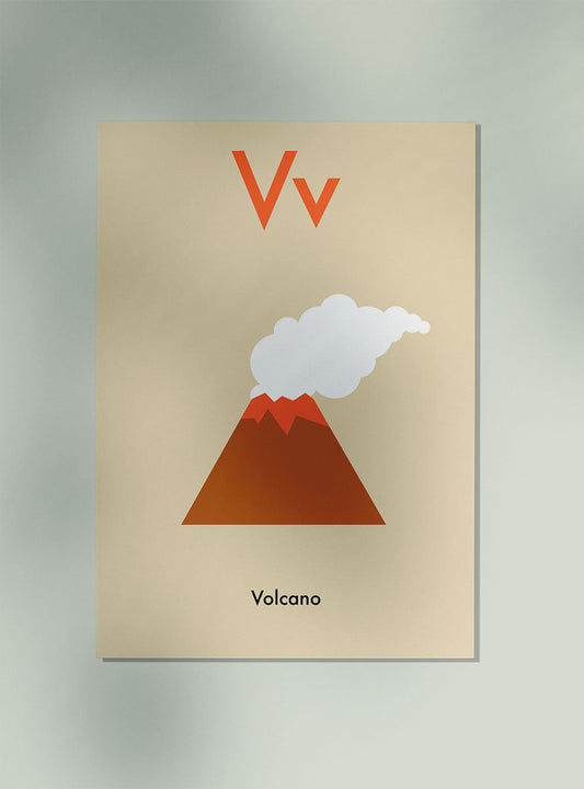 V for Volcano - Children's Alphabet Poster in English