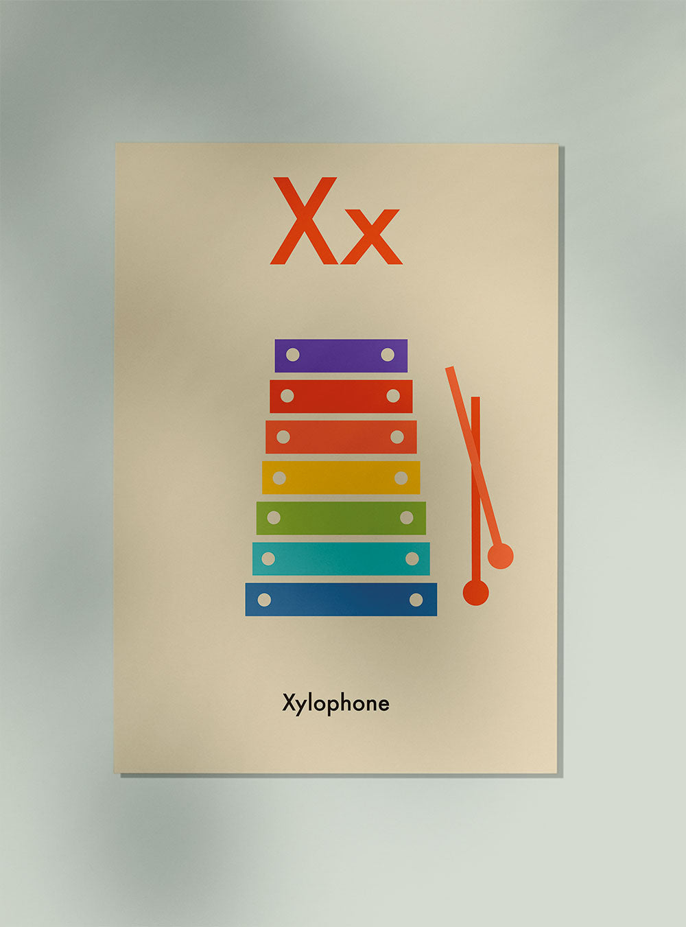X for Xylophone - Children's Alphabet Poster in English