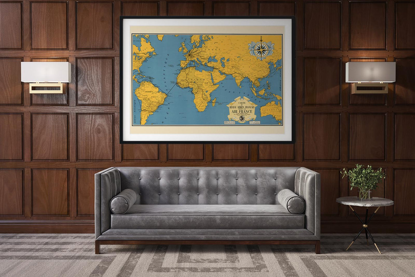 Vintage World Map Poster by AIR FRANCE