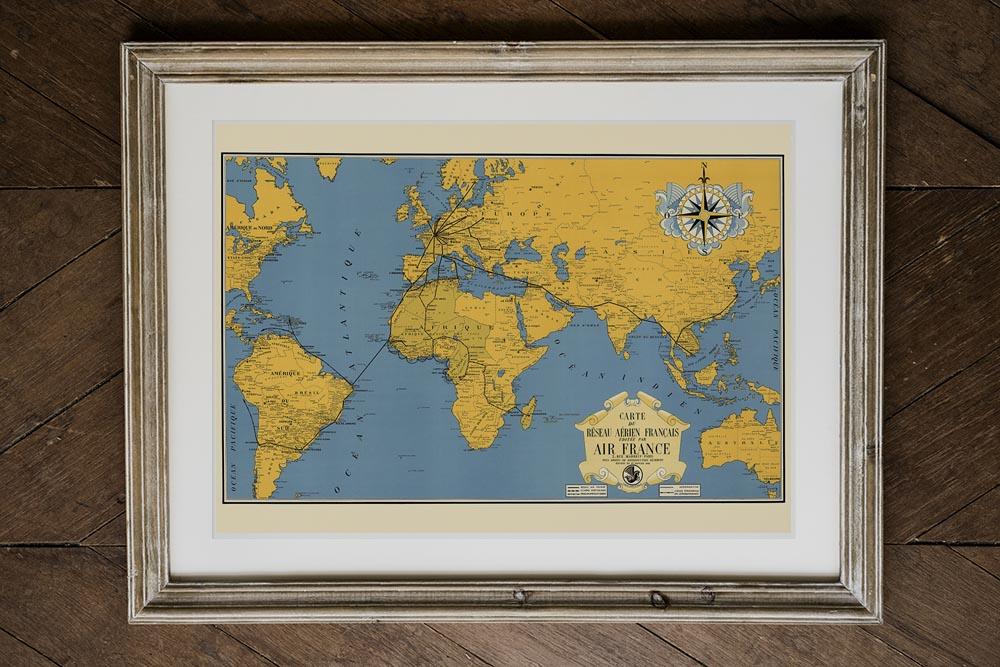 Vintage World Map Poster by AIR FRANCE