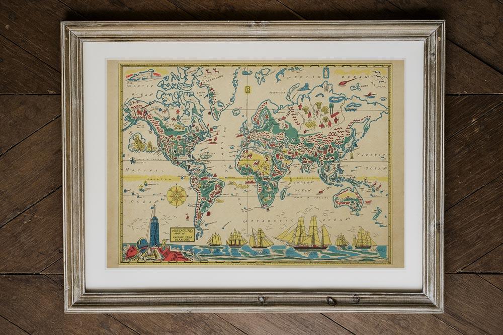 Adventures Map of Captain Ezra Map of World Poster