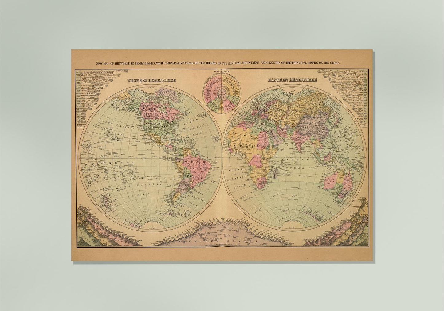 New Map of the World with Hemispheres