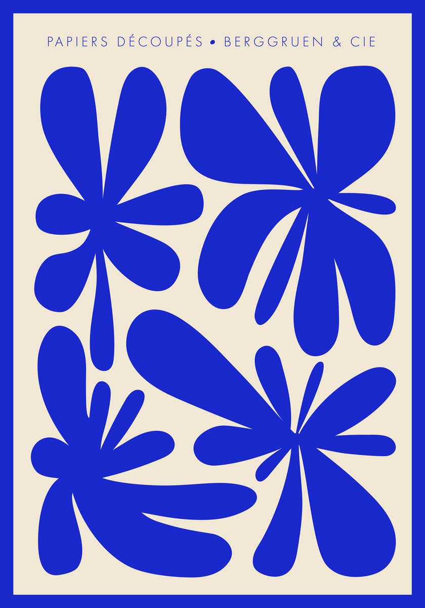 Flower Power Blue Papiers Découpés Art Exhibition Poster