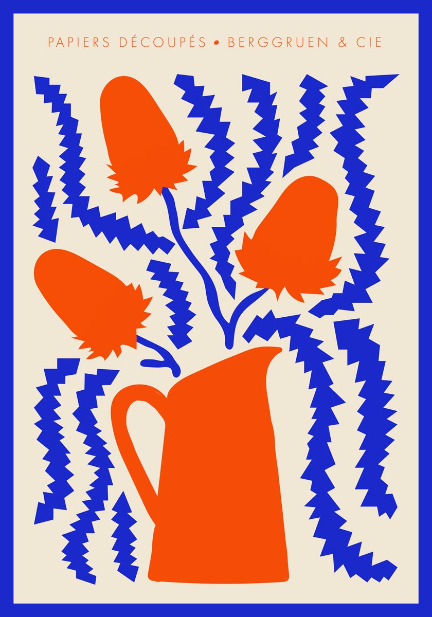 Jug Flowers Blue and Orange Papiers Découpés Art Exhibition Poster