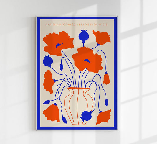 Vase Flowers Blue and Orange Papiers Découpés Art Exhibition Poster
