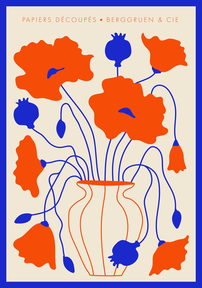 Vase Flowers Blue and Orange Papiers Découpés Art Exhibition Poster