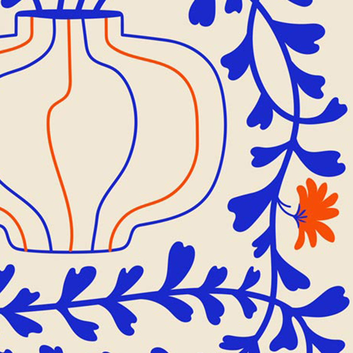 Blue Vines Orange Flowers Papiers Découpés Art Exhibition Poster