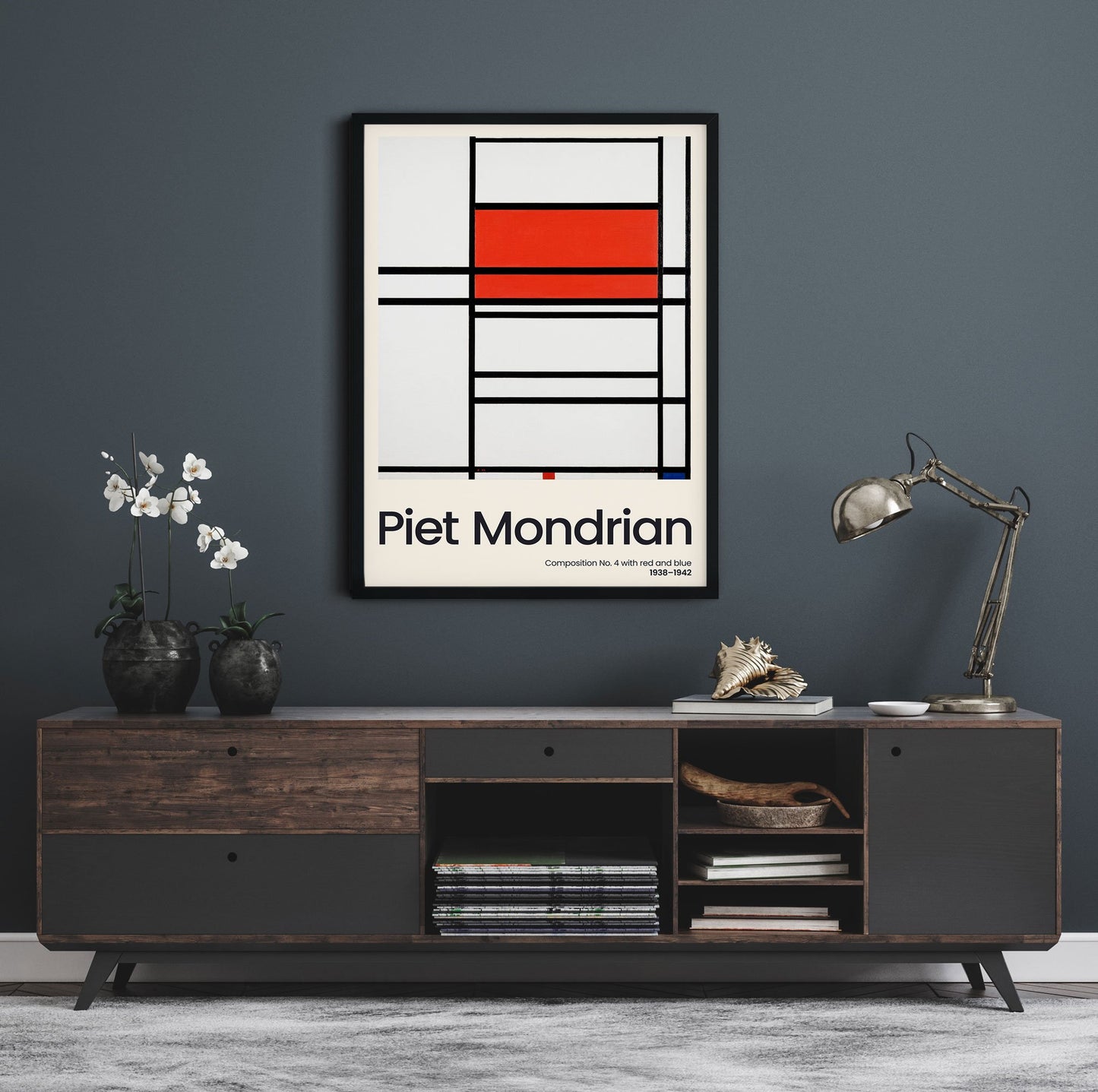 Composition No. 4 with red and blue By Piet Mondrian Exhibition Poster