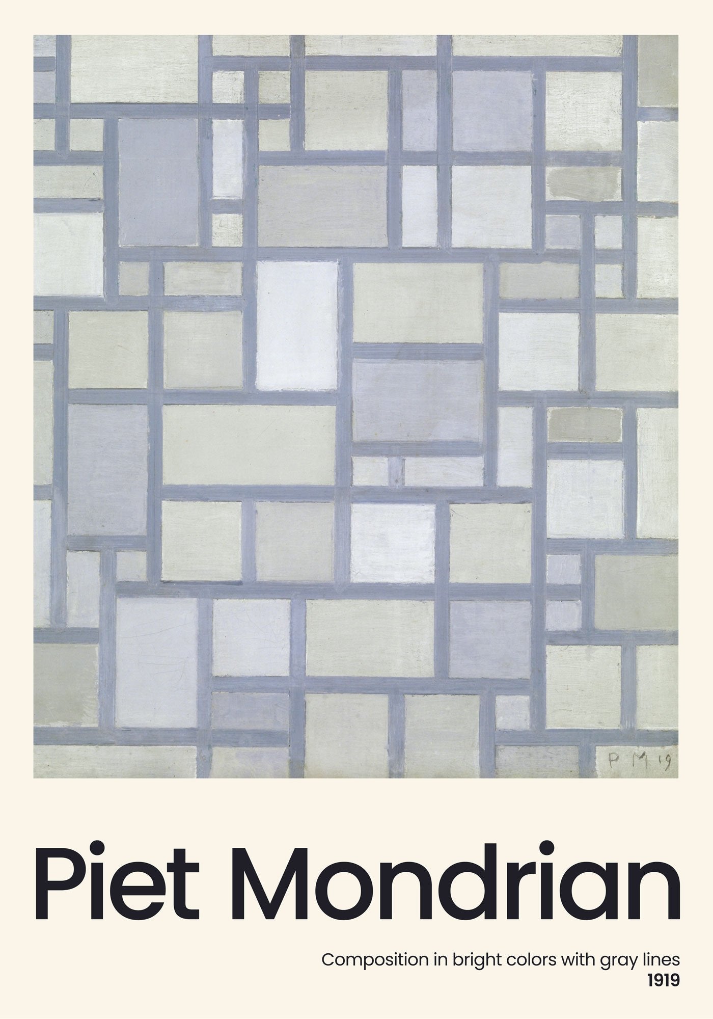 Composition in bright colors with gray lines By Piet Mondrian Exhibition Poster