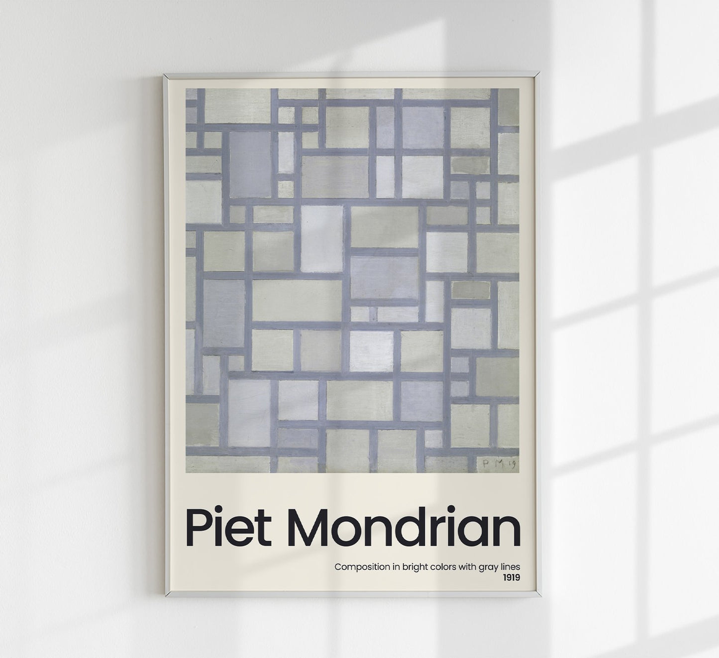 Composition in bright colors with gray lines By Piet Mondrian Exhibition Poster