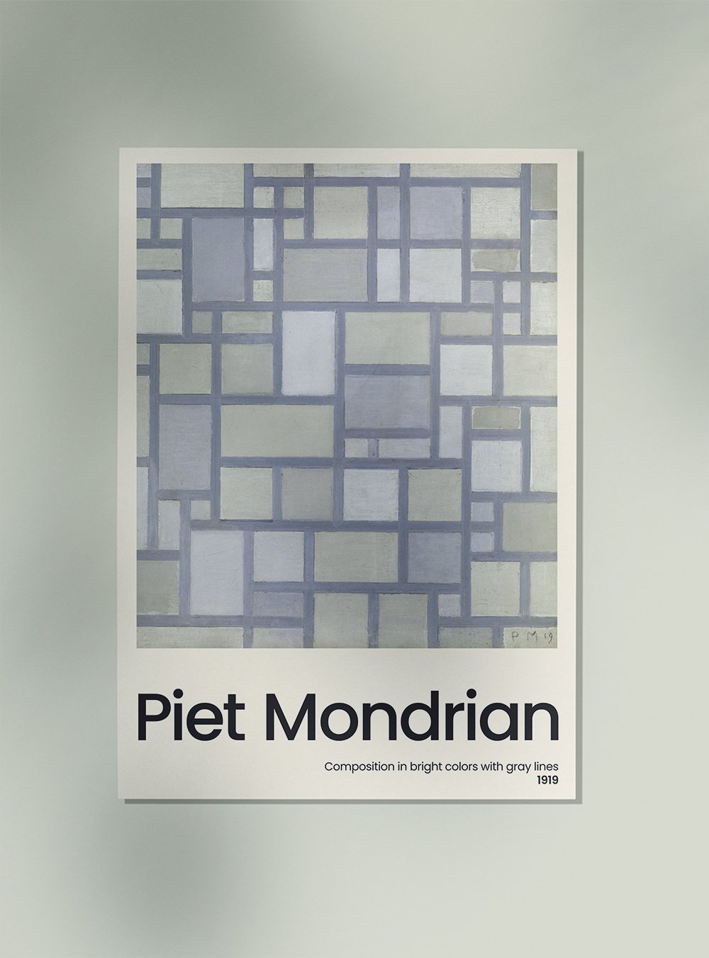 Composition in bright colors with gray lines By Piet Mondrian Exhibition Poster