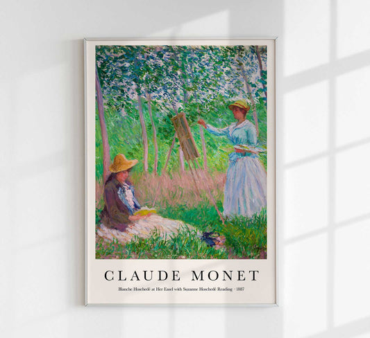 Blanche Hoschedé at her Easel with Susanne Hoschedé Reading by Claude Monet Art Exhibition Poster