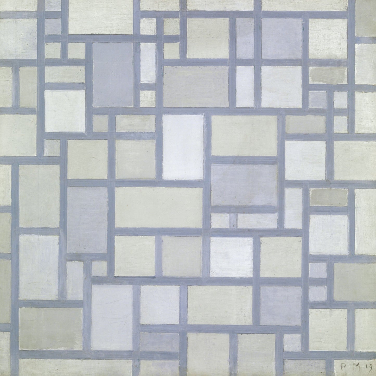 Composition in bright colours with grey lines By Piet Mondrian