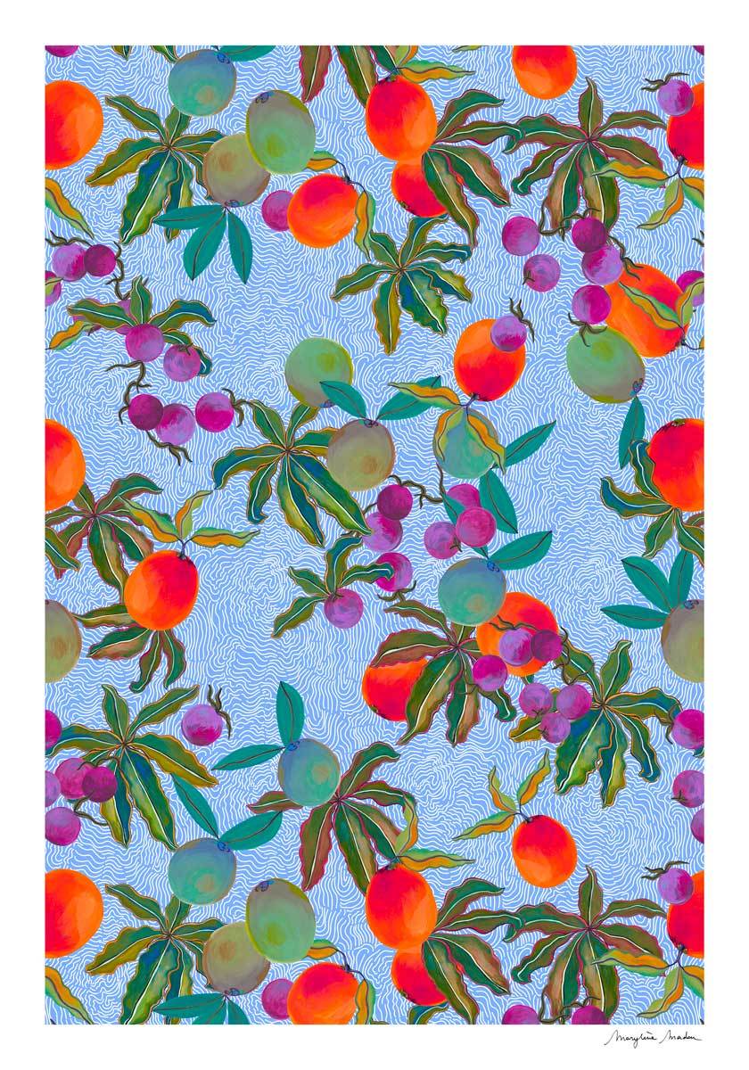 Exotic Fruits Wavy Lines Pattern by MARYLENE MADOU