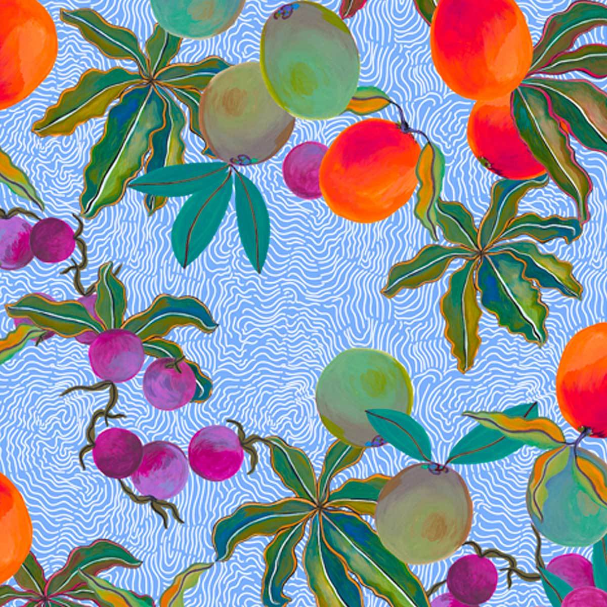 Exotic Fruits Wavy Lines Pattern by MARYLENE MADOU