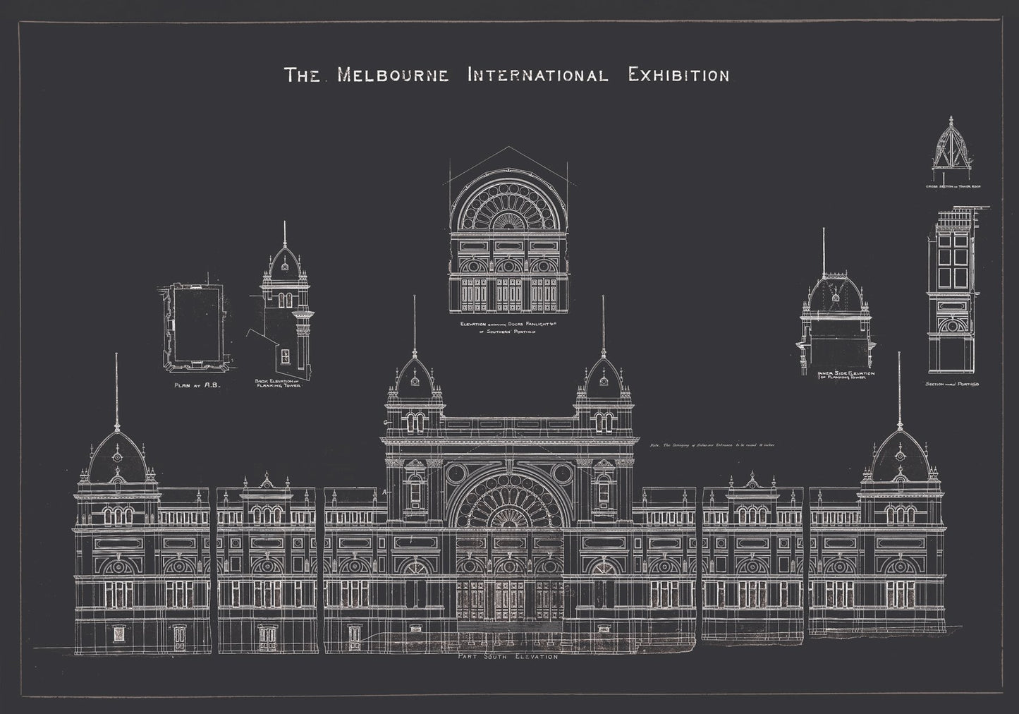 The Melbourne International Exhibition Black Architecture Poster