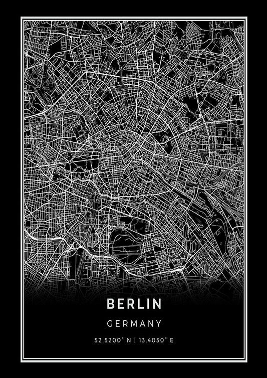 Minimalis Line Berlin Map Black Poster - Perfect for Living Room !