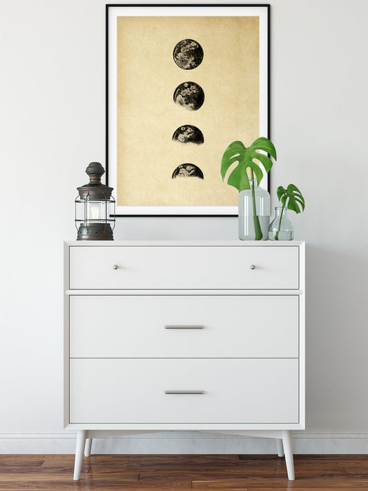 Moon Phases Sepia Astronomical Poster