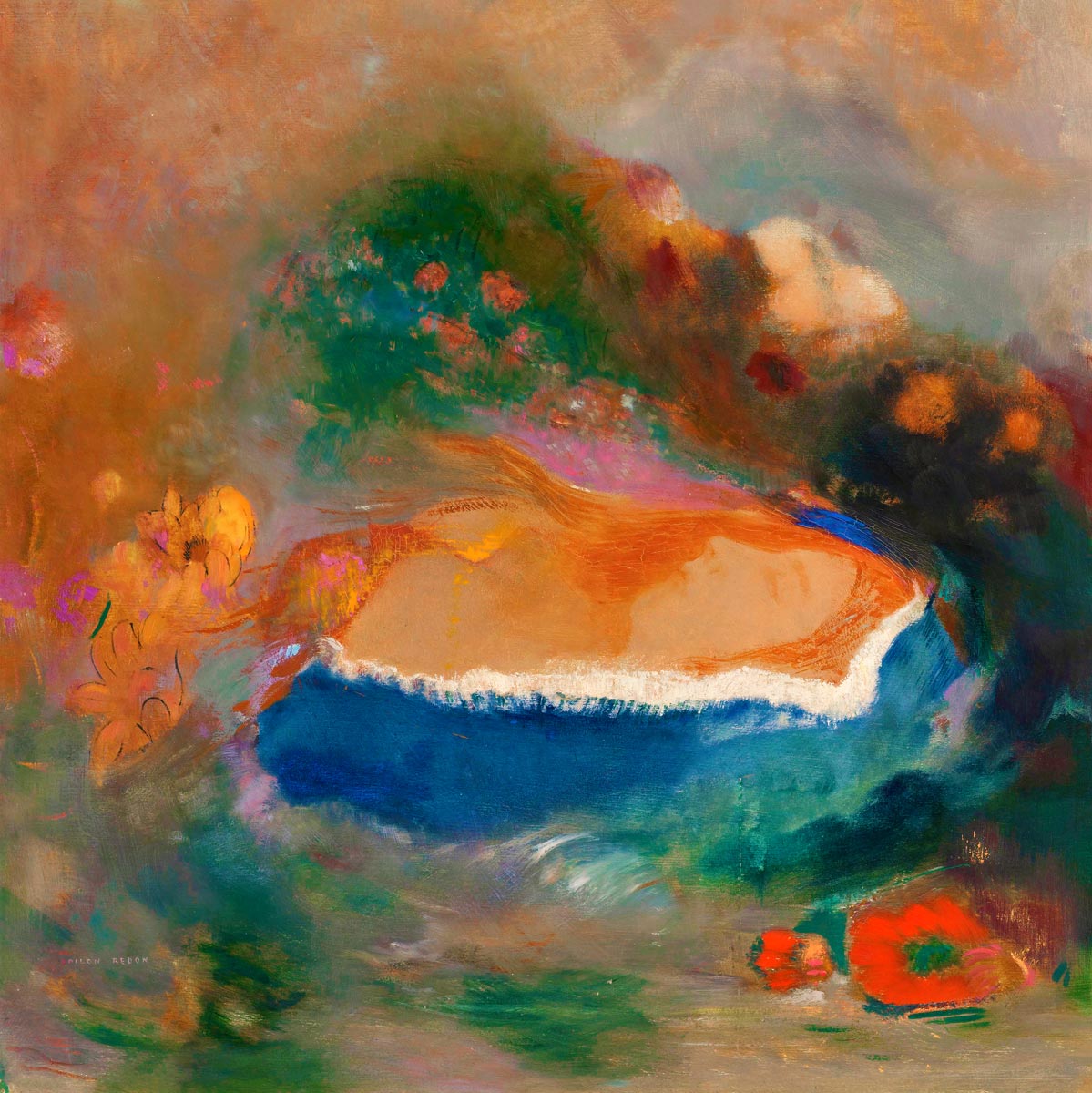 Ophelia with a Blue Wimple in the Water Painting by Odilon Redon