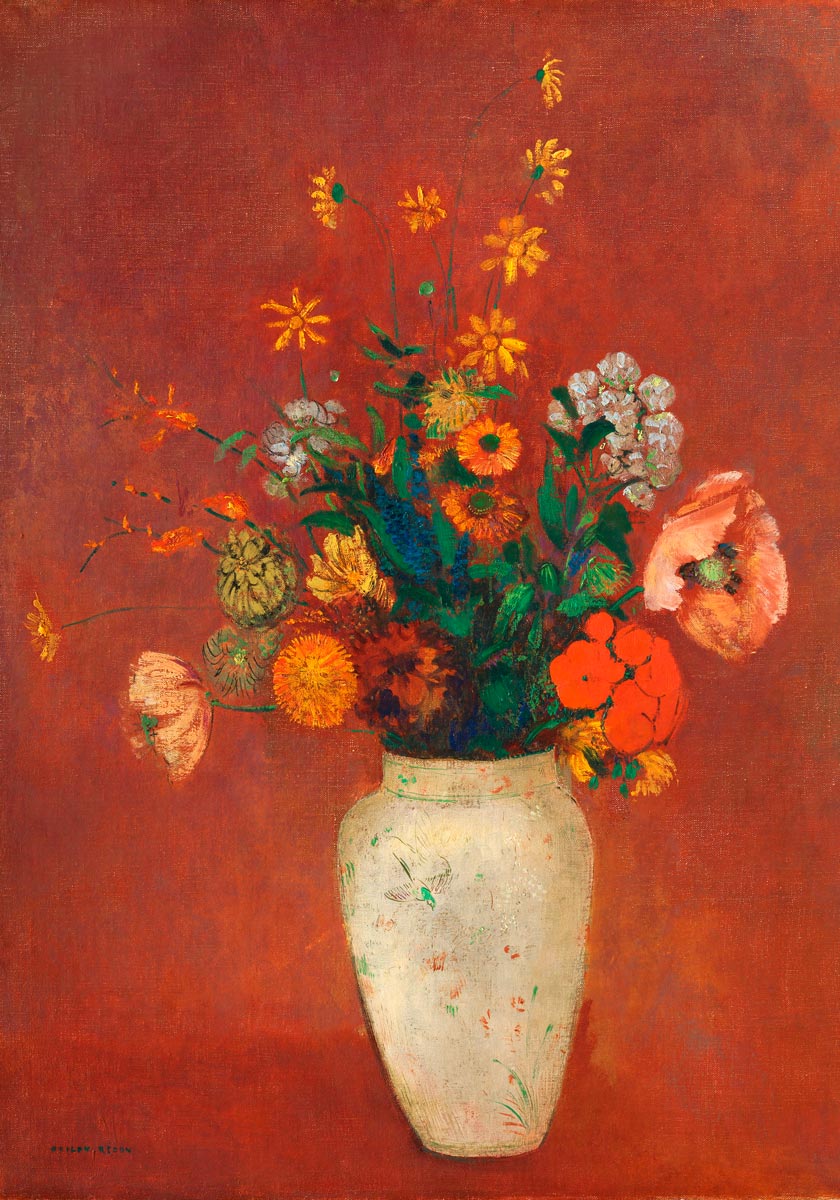 Bouquet in a Chinese Vase Painting by Odilon Redon