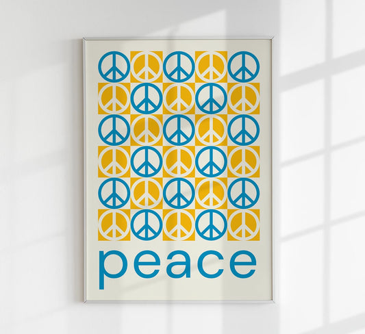 Peace Signs Yellow Blue Art Poster