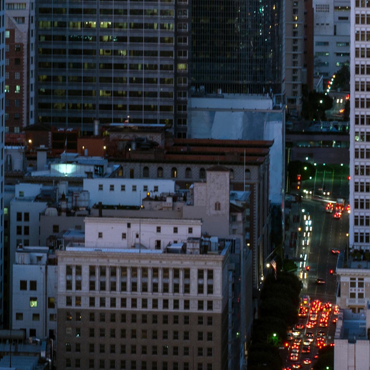 Skyline of Central Los Angeles at night, California by Carol M. Highsmith
